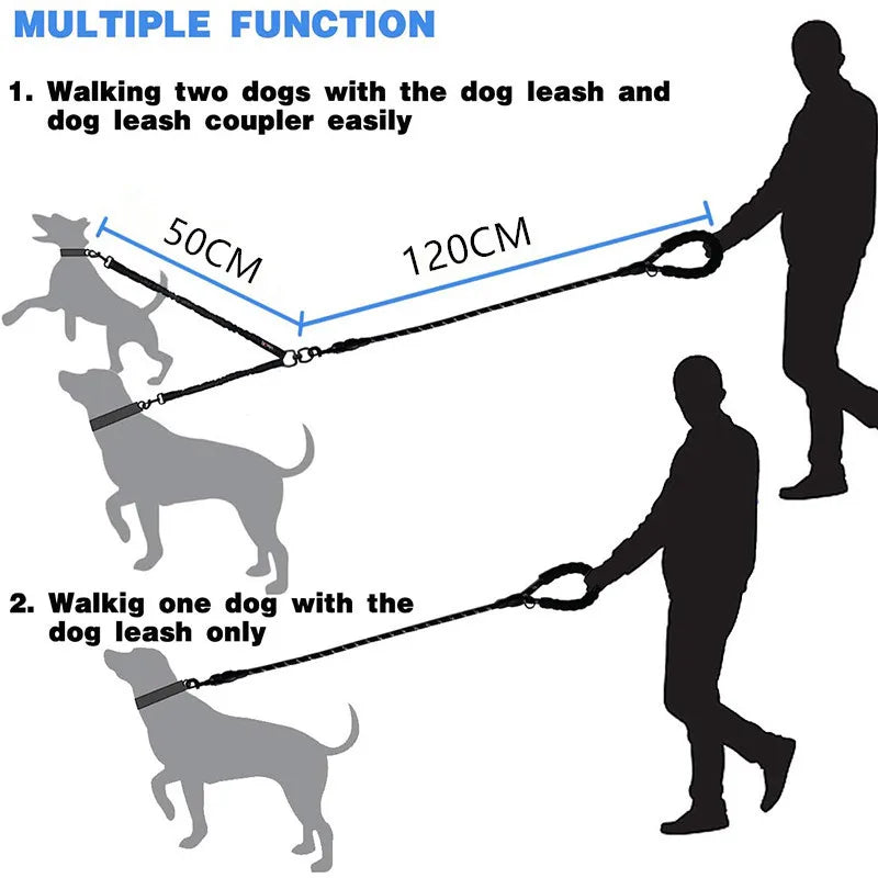 Premium Double Dog Lead - Walk 2 Dogs With Ease with this Twin Lead and Couple System - Dog and Cat Studio