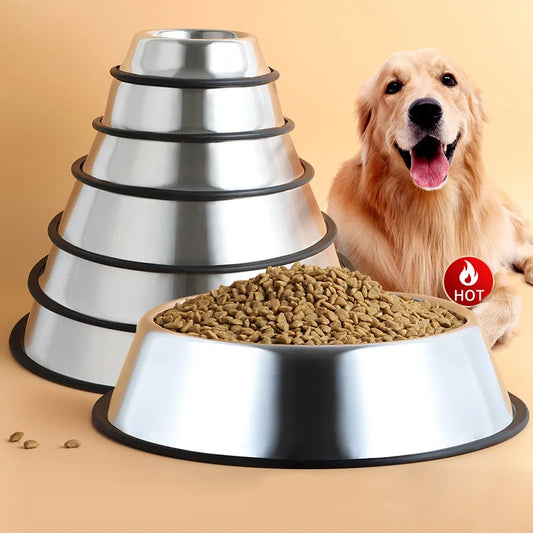 Large Capacity Dog Cat Bowl - Non-Slip Stainless Steel Pet Feeding Bowl
