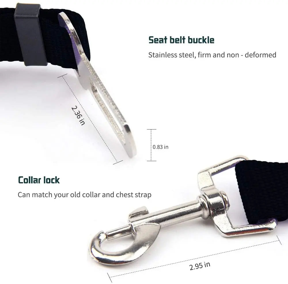 Adjustable Dog Car Seat Belt Safety Clip - Attach to Harness or Lead - Dog and Cat Studio