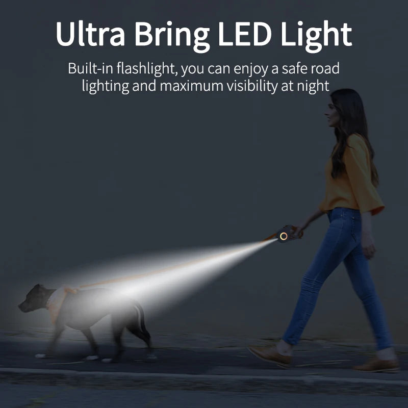 5M Retractable Dog Lead Automatic LED Light for safe Dog Walking in the Dark - Dog and Cat Studio