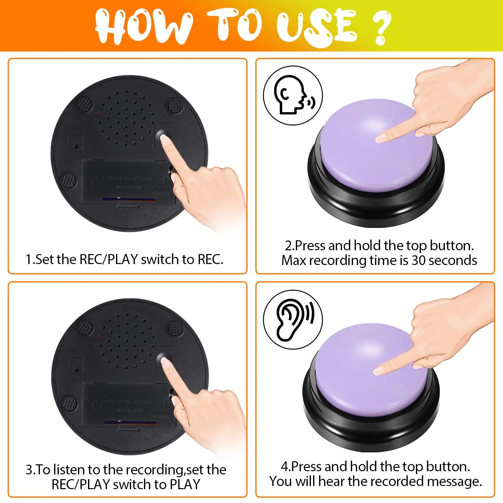 Interactive Dog Buttons Pet Training Buzzers - with Customisable Record & Playback Option - Dog and Cat Studio