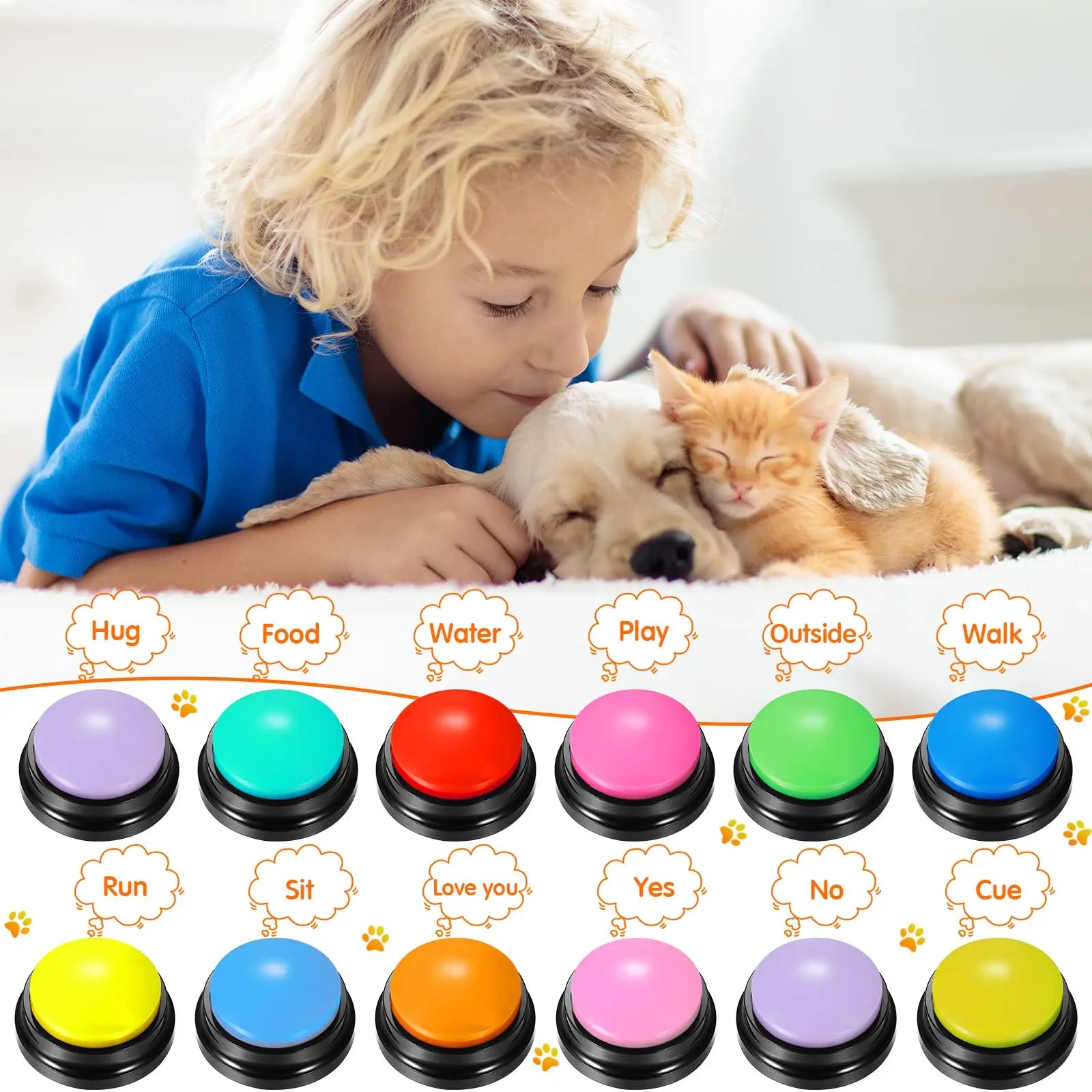 Interactive Dog Buttons Pet Training Buzzers - with Customisable Record & Playback Option - Dog and Cat Studio