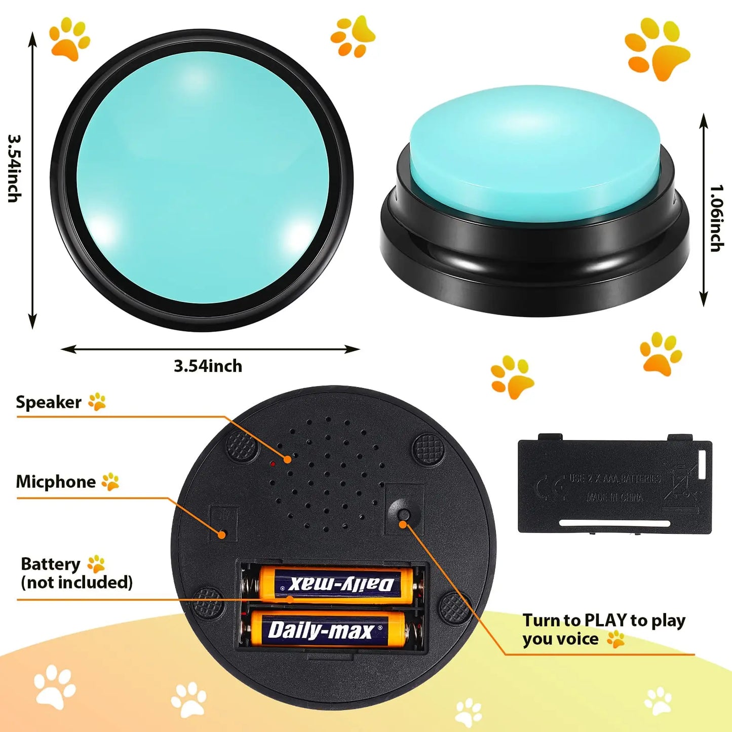 Interactive Dog Buttons Pet Training Buzzers - with Customisable Record & Playback Option - Dog and Cat Studio