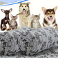 Picture showing 3 dogs and 2 cats lined up behind the Soft Grey Fluffy High-Quality Blanket